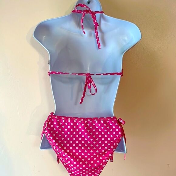 Pink and White Polka Dot String Bikini Sz OS - Picture 3 of 3